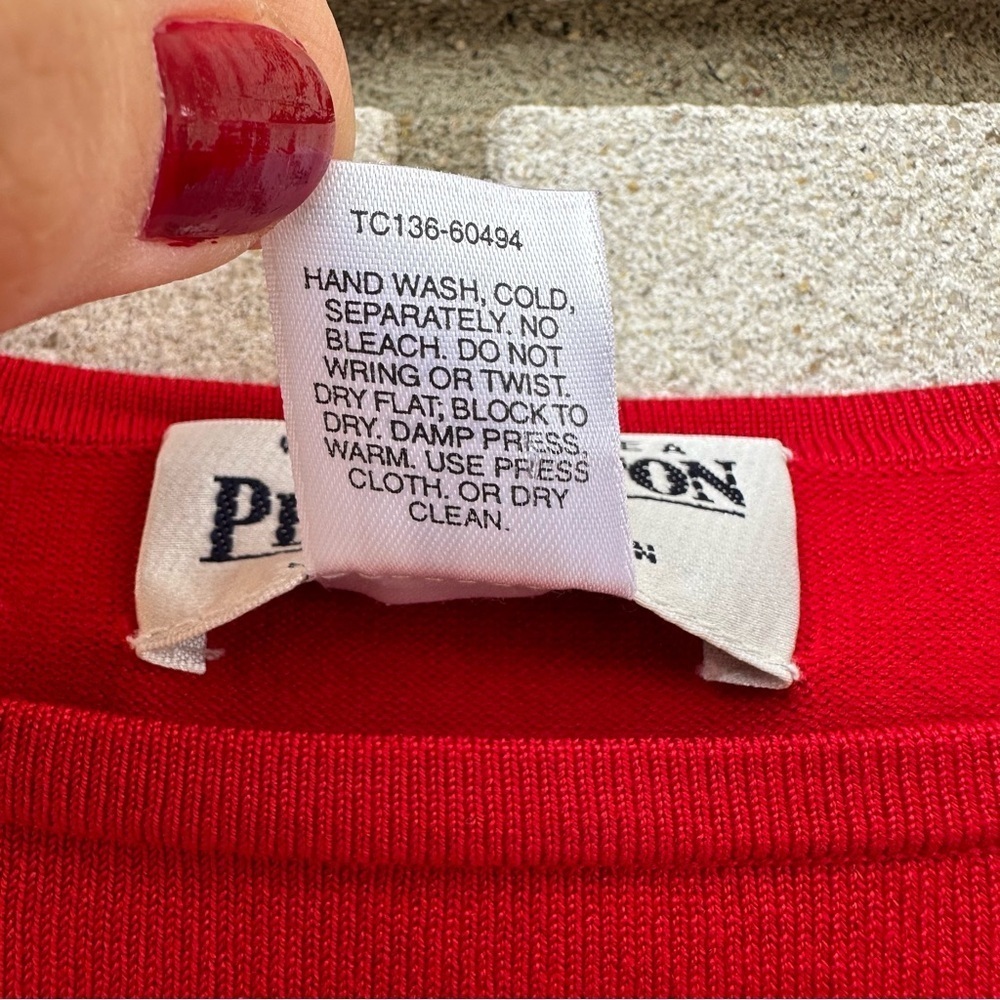 Pendleton Silk Blend Knit Sweater Red Navy Stripe Colorblock Pullover L Heritage - Picture 4 of 8